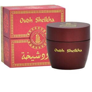 Al Haramain Oudh Sheikha, a 25-gram jar of scented bukhoor incense.