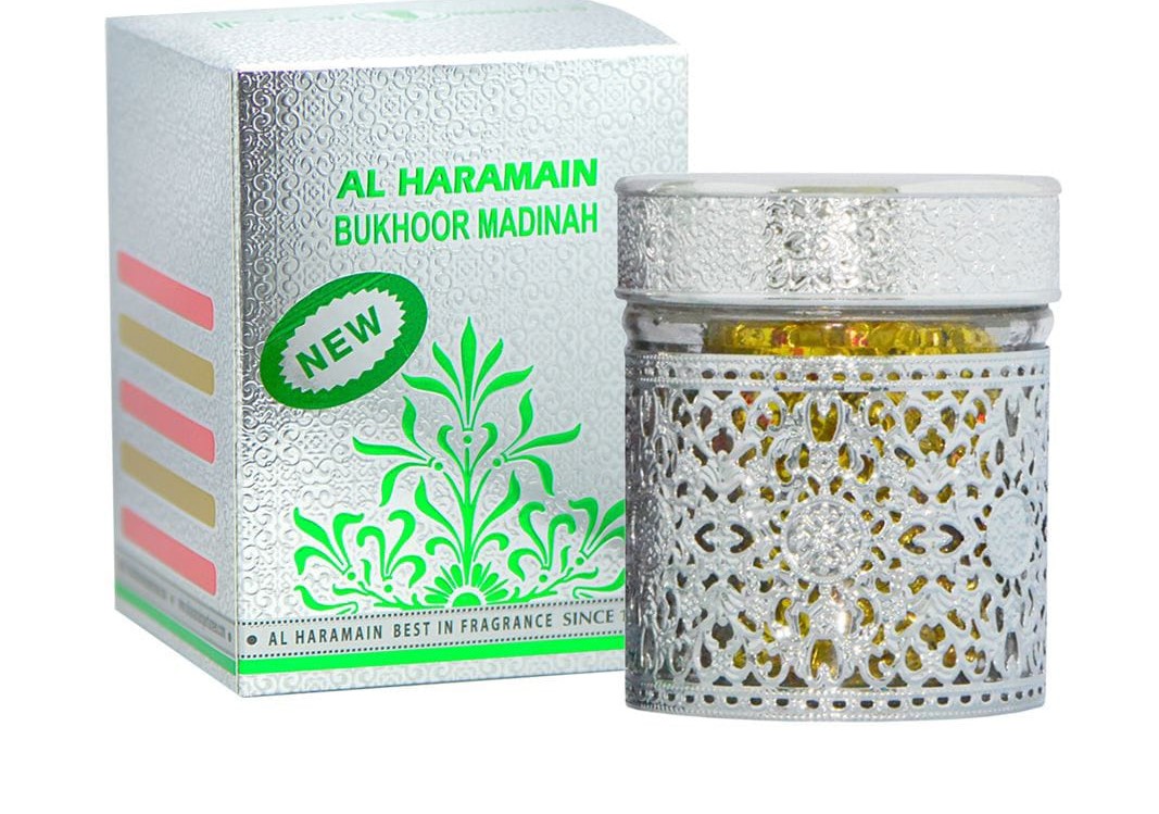 Al Haramain Bukhoor Madinah, a 100-gram Arabian incense oudh.
