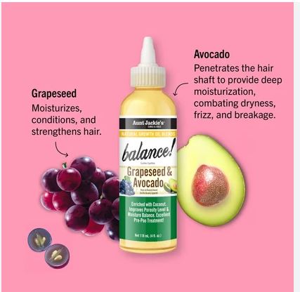 Aunt Jackie's Natural Growth Oil Blends Balance! Grapeseed & Avocado Oil - 4oz (118ml) Bulk Wholesale - Image 2