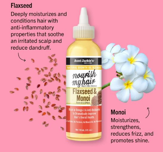 Aunt Jackie's Natural Growth Oil Blends Nourish My Hair Flaxseed & Monoi Oil - 4oz (118ml) Bulk Wholesale