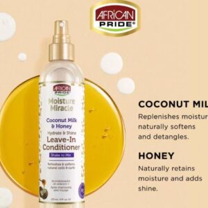 African Pride Moisture Miracle Coconut Milk & Honey Hydrate & Style Leave-In Conditioner Spray (8 fl oz / 237ml) – Wholesale & Bulk Export