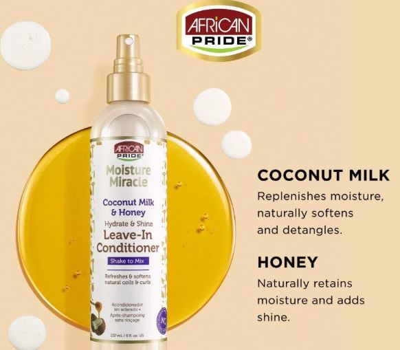 African Pride Moisture Miracle Coconut Milk & Honey Hydrate & Style Leave-In Conditioner Spray (8 fl oz / 237ml) – Wholesale & Bulk Export